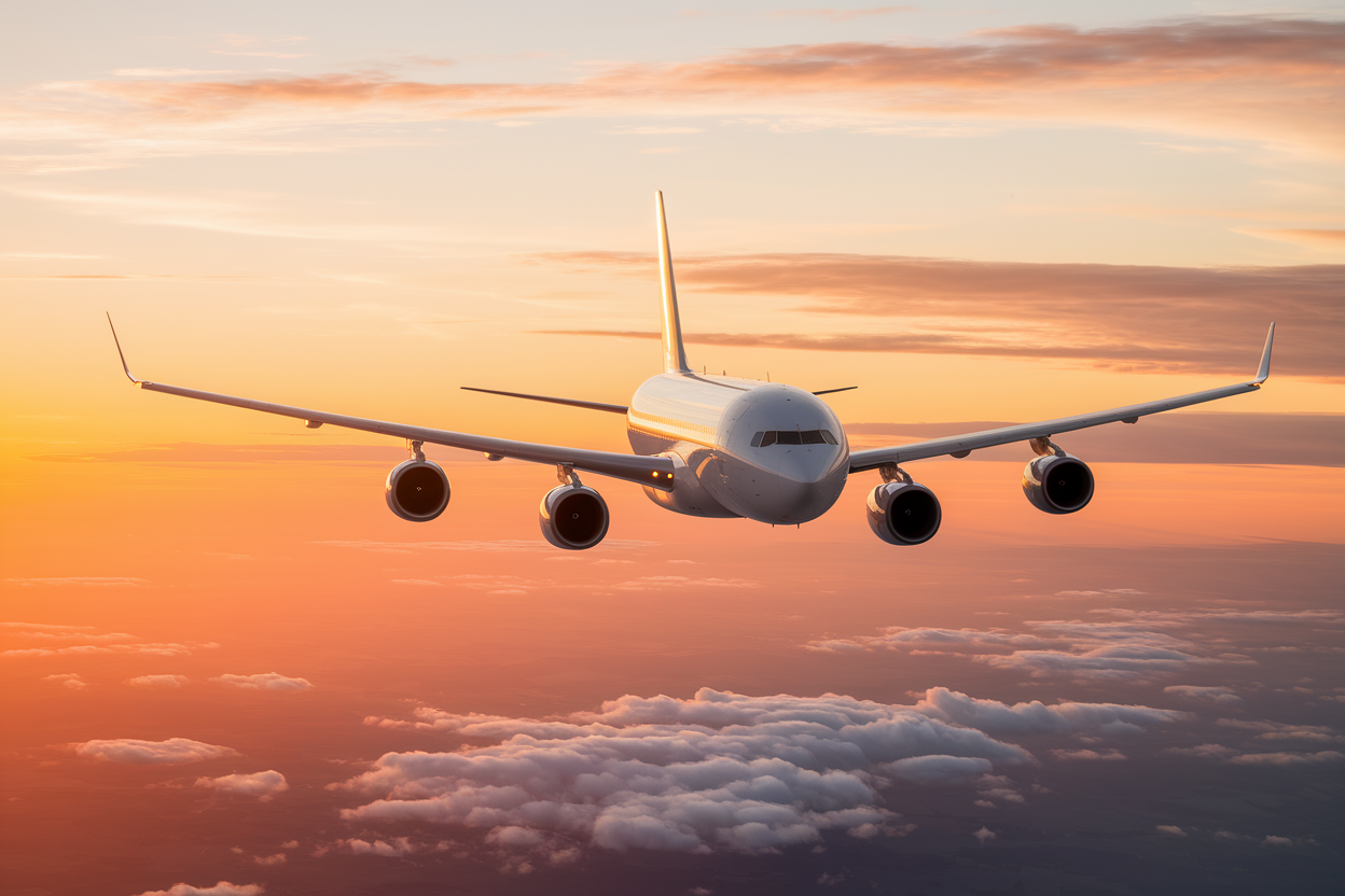 avion-coucher-soleil-reflets-nuages
