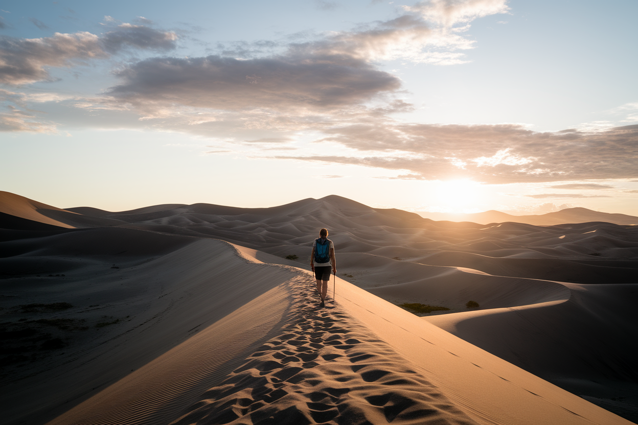 dunes-fuerteventura-randonneur-coucher-soleil