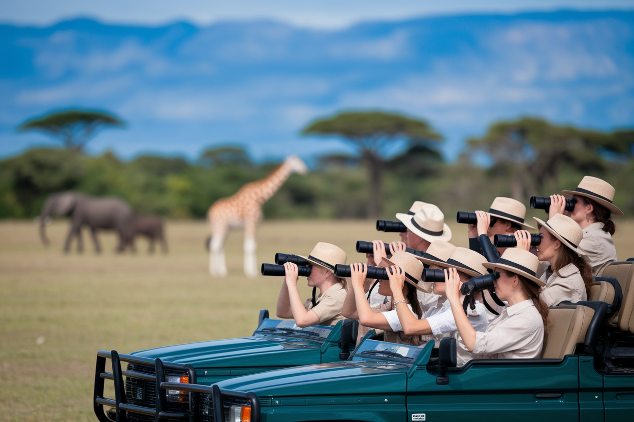 safari-vehicules-savane-girafes-elephants
