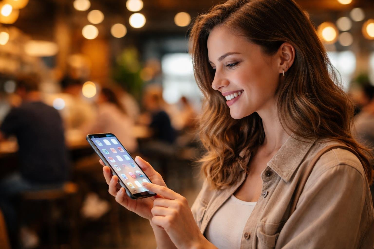 personne-souriante-smartphone-cafe-convivial