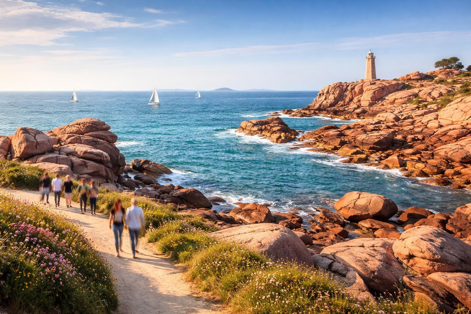 perros-guirec-rochers-roses-mer-voiliers